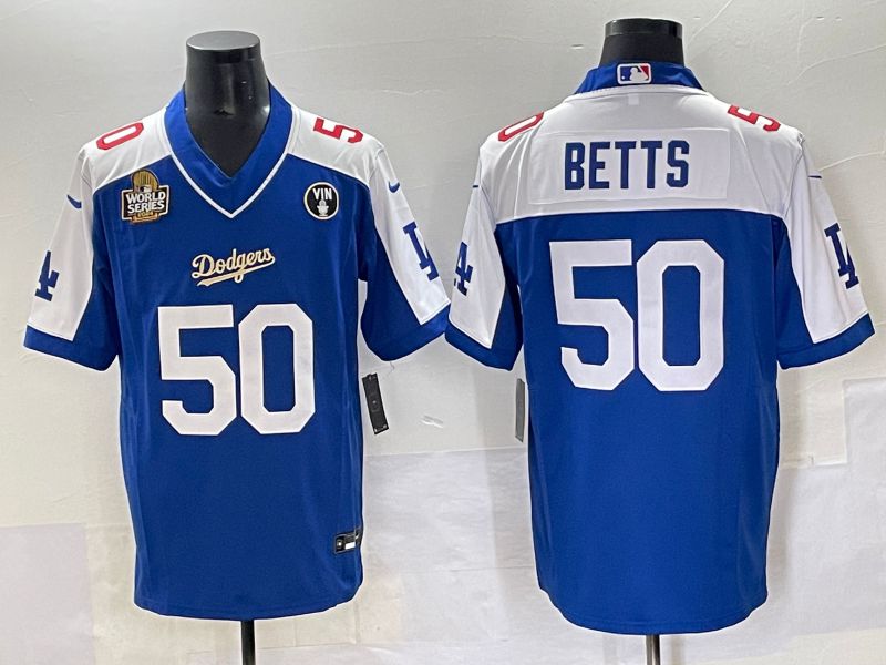 Men 2025 Los Angeles Dodgers #50 Betts Blue white Nike MLB Jersey style 7073->detroit tigers->MLB Jersey